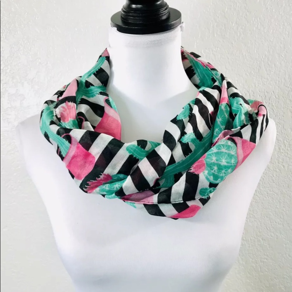 Scarf Rectangle Cactus Succulents Stripe 64” X 13”